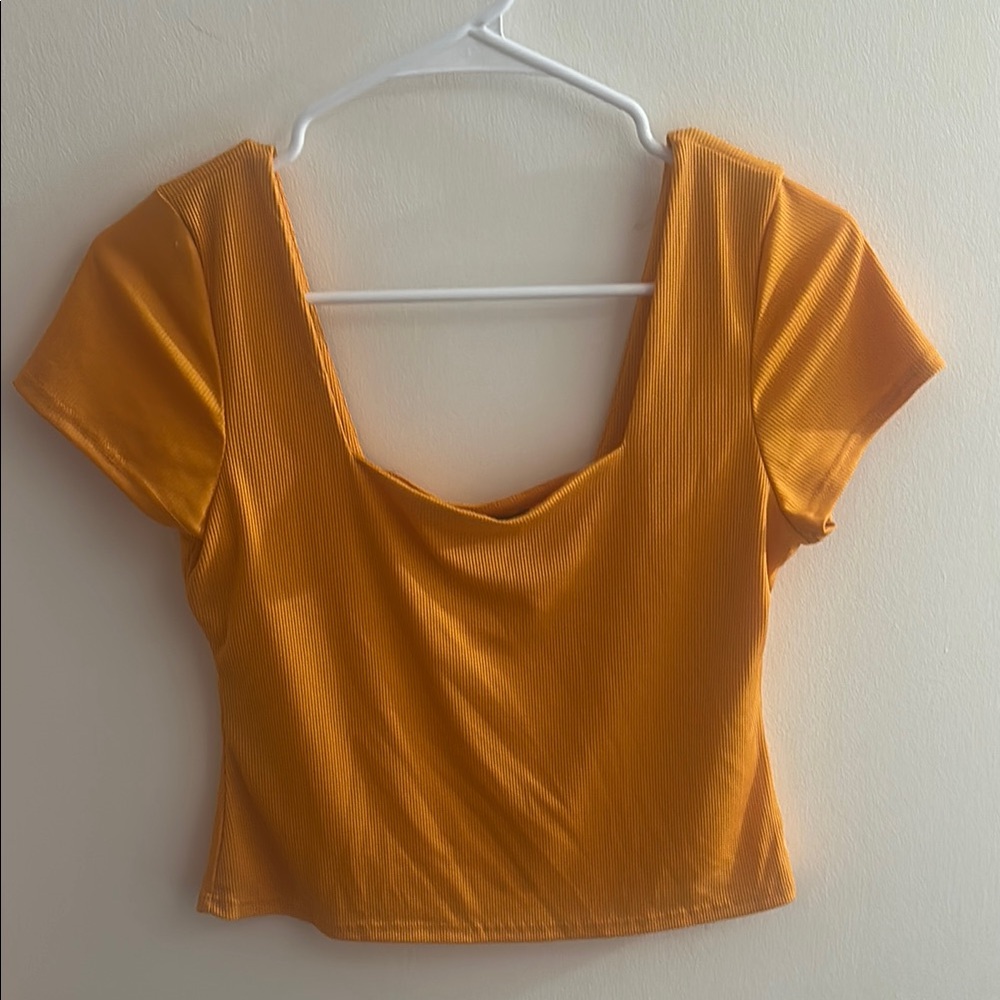 Gold Orange Backless Crop Blouse